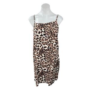 Vero Moda Brown Animal Print Sleeveless Square Neck Mini Cami Tank Shift Dress M